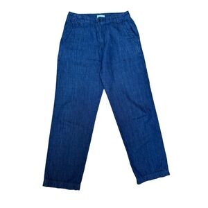 ASKK NY Women Dark Wash Cotton Linen Chino Jeans Indigo Blue